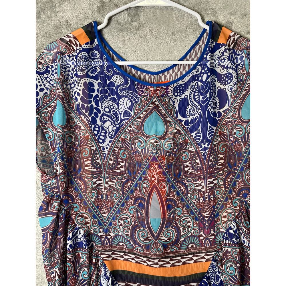 Clover Canyon Flower Power Blouse XS Blue Paisley Scarf Print Indie New - Picture 2 of 10